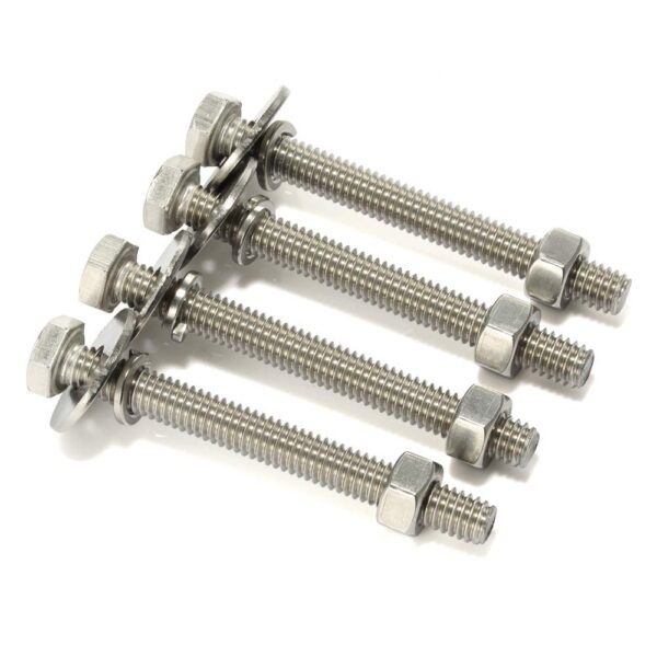 Version 1.0.0 Mellewell 1/4-20 x 4 Hex Head Bolts with Hex Nuts and Thick Flat & Lock Washers, Fully Threaded, Stainless Steel 18-8, Plain Finish, 8 Sets