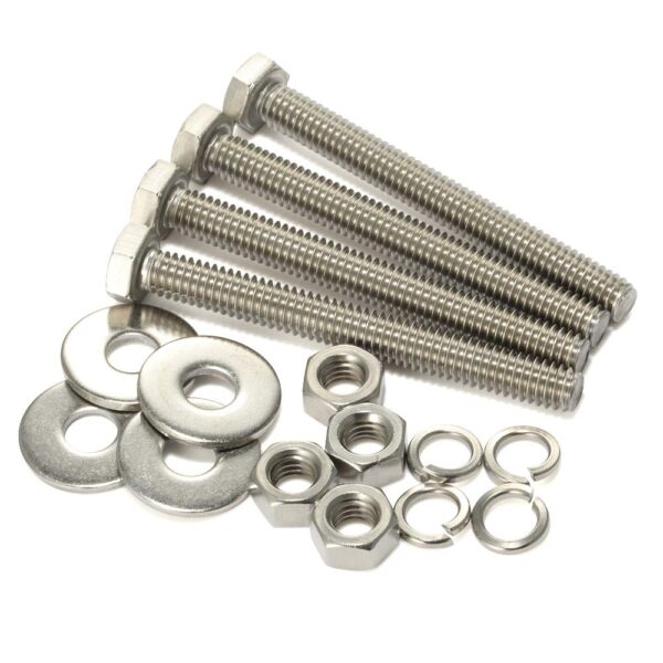 Version 1.0.0 Mellewell 1/4-20 x 4 Hex Head Bolts with Hex Nuts and Thick Flat & Lock Washers, Fully Threaded, Stainless Steel 18-8, Plain Finish, 8 Sets