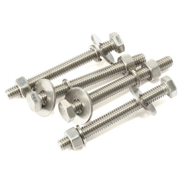 Version 1.0.0 Mellewell 1/4-20 x 4 Hex Head Bolts with Hex Nuts and Thick Flat & Lock Washers, Fully Threaded, Stainless Steel 18-8, Plain Finish, 8 Sets