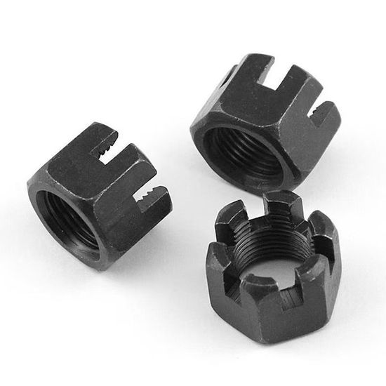 Reliable Black Hexagonal Slotted Nuts for Heavy-Duty Applications