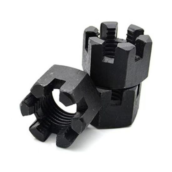 Reliable Black Hexagonal Slotted Nuts for Heavy-Duty Applications